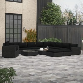vidaXL 13 pcs conjunto lounge de jardim c/ almofadões vime PE preto
