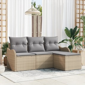 Conjunto de Sofá de Jardim vidaXL 4 Peças com Almofadas Bege Rattan de Polietileno