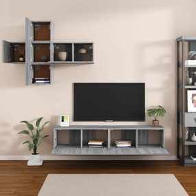 7 pcs conjunto móveis TV derivados de madeira cinzento cimento