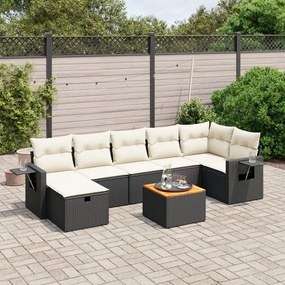 8 pcs conjunto sofás de jardim com almofadões vime PE preto