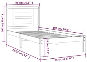 Estrutura cama solteiro 90x190 cm pinho maciço branco