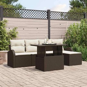 vidaXL Conjunto de Sofá de Jardim de 6 Peças com Almofadas em Castanho Rattan Poliéster