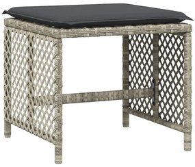 17 pcs conj. jantar jardim c/ almofadões vime PE cinzento-claro