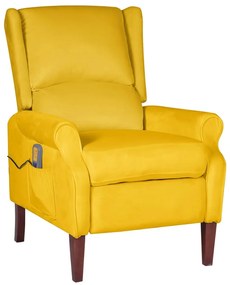 vidaXL Poltrona de massagens reclinável veludo amarelo