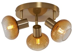 Candeeiro de Teto Moderno Dourado com Vidro Âmbar Redondo 3 Luzes - Teddy Moderno