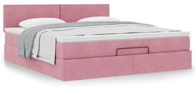 Estrutura de cama otomana com colchão 160x200 cm veludo rosa