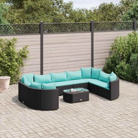 10 pcs conjunto sofás de jardim c/ almofadões vime PE preto