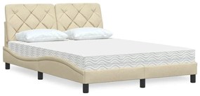 Cama com colchão 140x200 cm tecido cor creme
