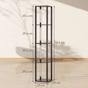 Candeeiro de pé com prateleiras de 4 níveis, LED regulável 29 x 29 x 163 cm,  interruptor de pé para sala, quarto ou escritório, preto