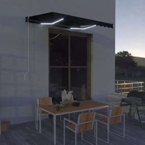 vidaXL Toldo retrátil com sensor de vento e LED 300x250 cm antracite