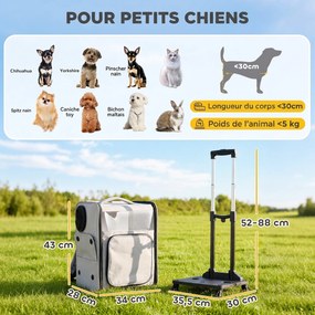 Saco de Transporte para Gatos, 34 x 28 x 43 cm, Conversível em Trolley e Mochila, Cinzento