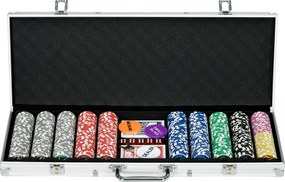 SPORTNOW Conjunto de Póquer Profissional com 500 Fichas de 11,5 g 2 Baralhos de Cartas 5 Dados Prata | Aosom Portugal