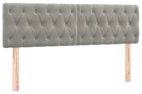 Cabeceira de cama c/luzes LED veludo 160x7x78/88 cm cinza-claro