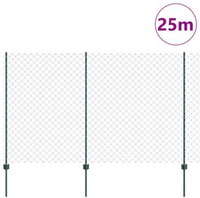 Cerca de Cadeia com 22 Postes U Verde 1,6x25 m em Aço