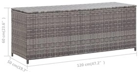 Caixa de arrumação para jardim 120x50x60 cm vime PE cinzento
