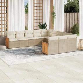 11 pcs conjunto sofás de jardim c/ almofadões vime PE bege
