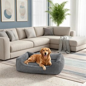 Cama para cães 100 x 75 x 25 cm, almofada para cães com bordas elevadas cinzento