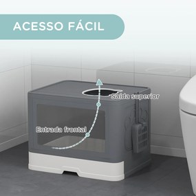 Caixa de Areia para Gatos Amovível com Pá Escova 2 Portas Entrada Principal e Saída Superior 48,5x38x36,5 cm Cinza