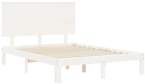 Estrutura de cama de casal com cabeceira madeira maciça branco