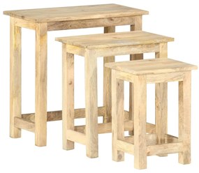 Mesas de encastrar 3 pcs madeira de mangueira maciça