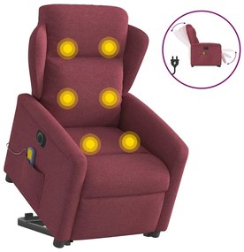 vidaXL Poltrona elevatória de massagens elétrica tecido vermelho tinto