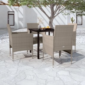 vidaXL 5 pcs conjunto de jantar p/ jardim c/ almofadões bege e preto