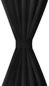 Cortinas de cetim com laços, 2 pcs, preto 140 x 175 cm