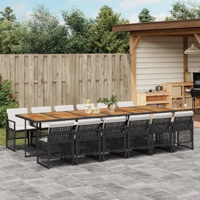 vidaXL 13 pcs conjunto de jantar p/jardim com almofadões vime PE preto