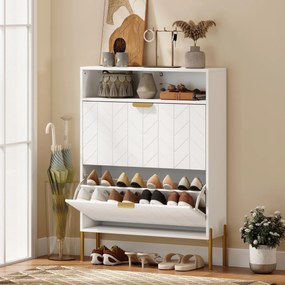 Sapateira com capacidade para 16 pares 80 (L) x 23,7 (P) x 110 (A) cm, armário estreito com 2 gavetas rebatíveis e um compartimento aberto, branco