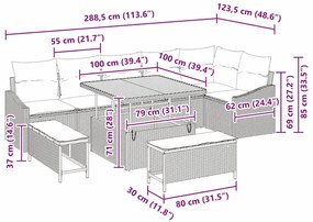 Conjunto de Sofás de Jardim com 9 Peças com Almofadas Cinza Vime Sinté