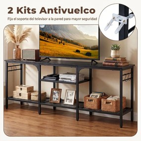Móvel para Televisor com Estantes Abertas, 140 x 30 x 56 cm, Estrutura Metálica Resistente, Preto