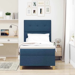 Cama Box com Colchão &amp; LED Azul 100x200 cm em Tecido