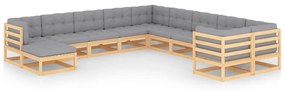 vidaXL 11 pcs conjunto lounge de jardim c/ almofadões pinho maciço