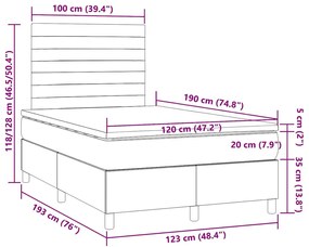 Cama box spring colchão/LED 120x190cm tecido cinza-acastanhado