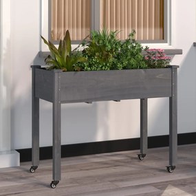 vidaXL Floreira c/ forro e rodas 118x59x80 cm abeto maciço cinzento