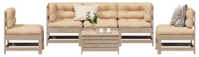 6 pcs conjunto lounge de jardim c/ almofadões pinho maciço