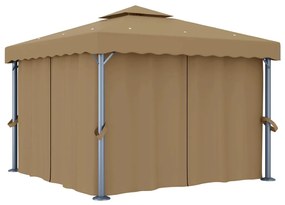 Gazebo com cortina 3x3 m alumínio cinzento-acastanhado