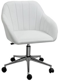 Cadeira de Escritório Ergonômica Giratória com Altura Ajustável Encosto e Apoio para os Braços de Pele Sintética Carga 120kg 60x59x79-89cm Branco