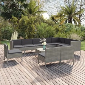 vidaXL 11 pcs conjunto lounge de jardim c/ almofadões vime PE cinzento