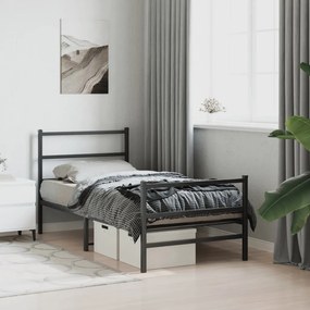 Estrutura de cama com cabeceira e pés 90x190 cm metal preto