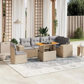 7 pcs conjunto de sofás p/ jardim com almofadões vime PE bege