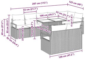 Conjunto de Sofá de Jardim 9 Peças com Almofadas Bege em Rattan Sintét