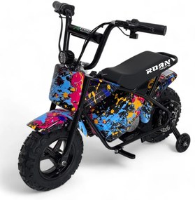 Mini moto elétrica para crianças 250W com rodas e limitador de velocidade Laranja/Azul Grafitti