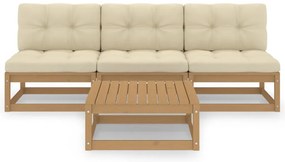 4 pcs conjunto lounge de jardim com almofadões pinho maciço