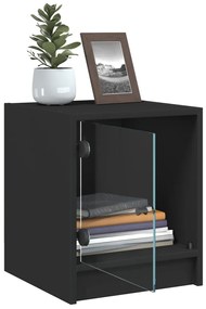 Mesas de cabeceira c/ portas de vidro 2 pcs 35x37x42 cm preto