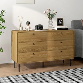 Cómoda com 6 gavetas, móvel de arrumação de estilo moderno, com cantos arredondados e pés em aço, 120 x 40 x 75 cm, com efeito de madeira de carvalho