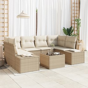 vidaXL Conjunto de Sofá de Jardim de 7 Peças com Almofadas em Vime Poliéster Bege