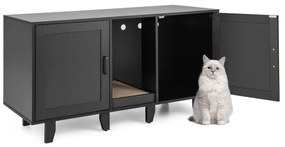 Móvel para gatos para Caixa areia (Não incluida), prancha a para arranhar e patas de madeira removíveis 120 x 52 x 65 cm Preto