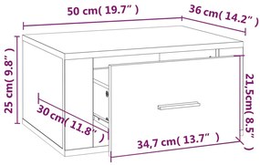 Mesa de cabeceira de parede 50x36x25 cm branco brilhante