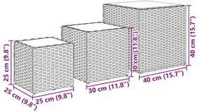 Vasos de jardim 3 pcs vime PE castanho